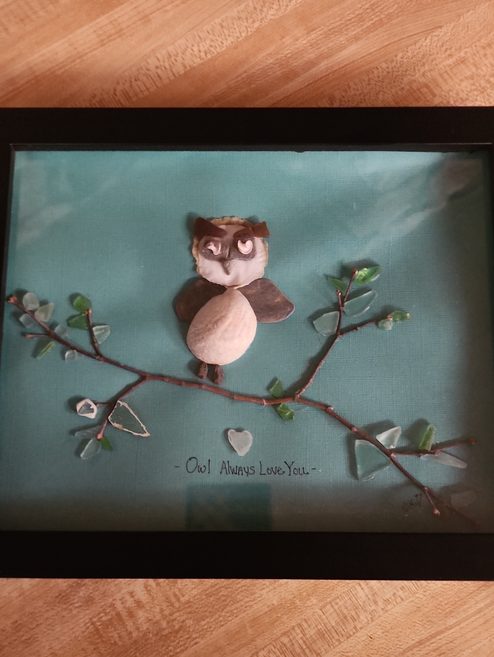 Turquoise Owl Artwork Shadow Box - Handcrafted Home Art